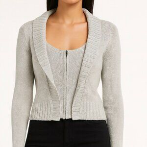 Pennyblack by Max Mara Zip Front Ribbed Knit Cardigan Sweater Women Small Luxury